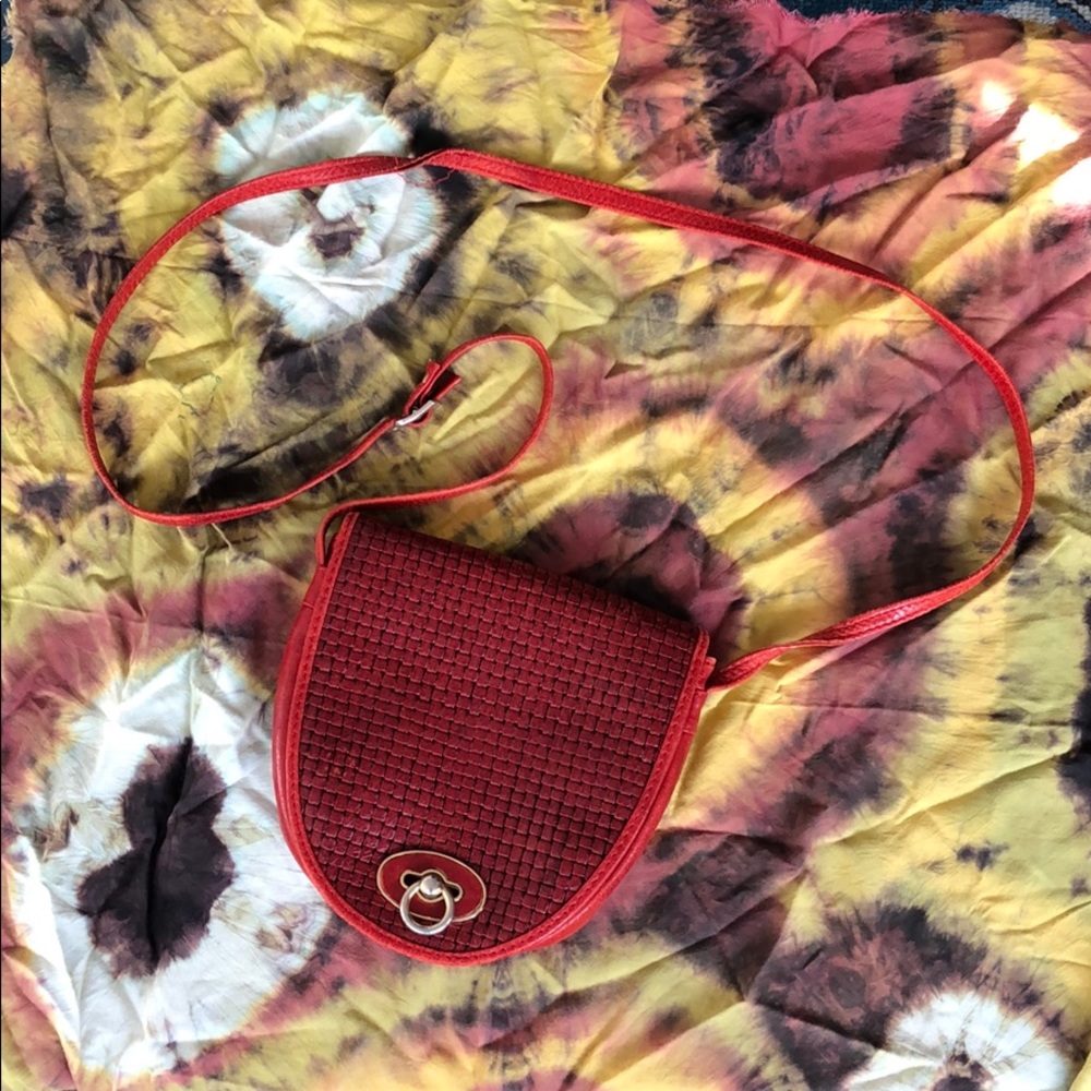 Vintage red leather woven purse